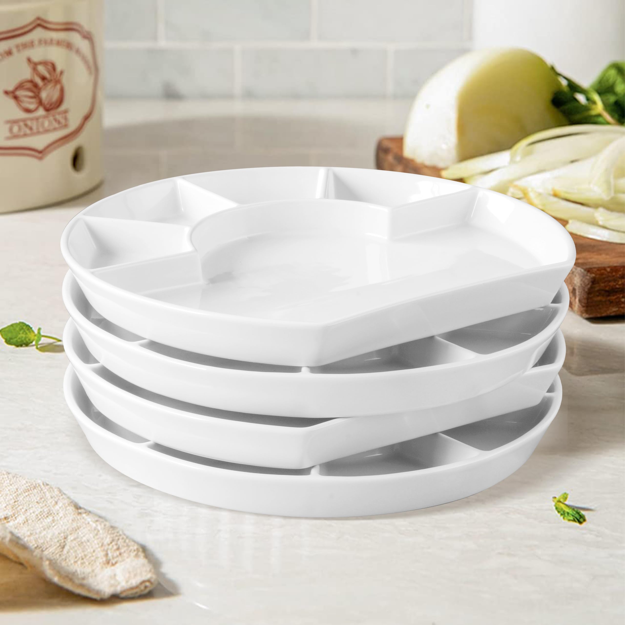 Amazon.com | Cinf Divided Compartment Ceramic Plate Set of 4 Sauce